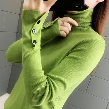 Rudenį 2020 m nauji slim ilgomis rankovėmis sukaupti didelį kaklo megzti dugno marškinėliai moterų stora megztinis su rudens ir žiemos tendencijos