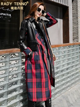 Rudenį Nauja originali 2020 odiniai paltai moterims susiuvimo avikailio švarkelis ilgai, oda, kailis plonas pledas kailis