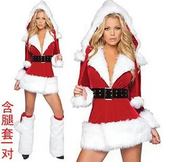 Seksualus Cosplay apatinis Trikotažas Raudona Kalėdų Vestidos ilgomis Rankovėmis Seksualus Suaugusiųjų Erotiniai Kostiumai Skrybėlę Pėdų Nustatyti Išgalvotas Suknelės Moterims WL35