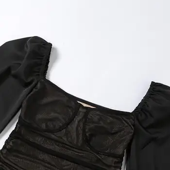 Seksualus, Moterų Suknelė Ilgio Sluoksniuotos Rankovėmis Juosmens Stora Bodycon Ruched Žemų dažnių Mini Šalis Suknelė Juodos spalvos moteriški Drabužiai платье