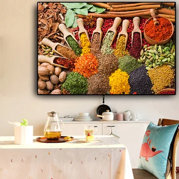 Sienos Menas Namų dekoro HD Spausdinti Grūdai, Prieskoniai, Šaukštas Virtuvės Maisto Plakatas Drobės Tapybos Modulinės Rėmo Modernus Gyvenamasis Kambarys