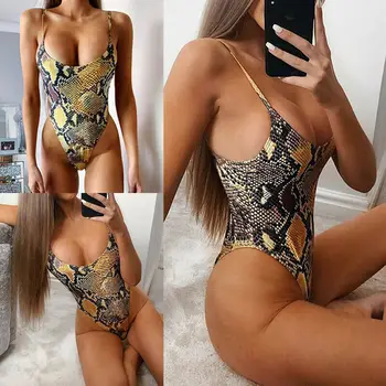 Snakeskin spausdinimo vientisi maudymosi kostiumėlį moterų bikini 2020 Bodycon maudymosi kostiumą monokini maudymosi kostiumėliai moterims besimaudančių