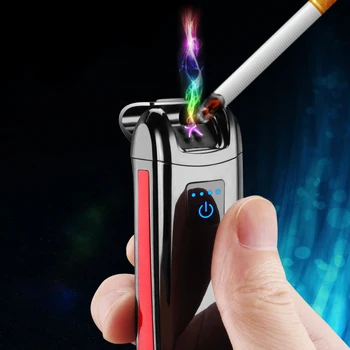 Touch Induction Kryžiaus Dvigubo Kampo Vėjo Metalo Cigarečių, Cigarų Žvakė, Žiebtuvėlis Kūrybos pirštų Atspaudų Indukcijos USB Įkrovimas