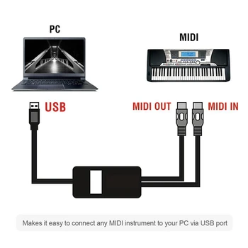 USB MIDI Kabelis Elektros Pianinu, Gitara, Būgnas Muzikos Sudaryti Sąsajos Adapteris Kabelio Konverteris Parama 