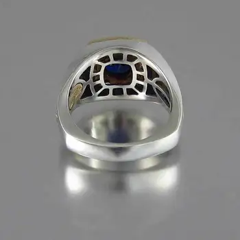 USTAR Vintage Blue Square CZ Vyrų Žiedai, aukso/sidabro spalva Drožyba piršto sutuoktuvių žiedai vyrams, papuošalai, vyrų anel šalis