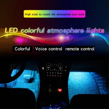 Už 4x 9 LED RGB 16 Spalvų Interjero Automobilį Pagal Brūkšnys Koja Grindų Sėdimos vietos Akcentas Apšvietimas Žiebtuvėlio Adapteris Dekoratyvinės Lempos Automobilių Žibintai