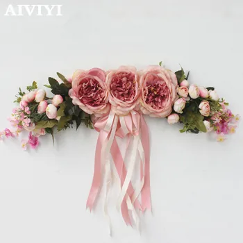 Užsienio prekybos puikus produktas dirbtinių gėlių vainikas modeliavimas camellia bijūnas durų apdailos gėlių šeimai šalis vestuvių d