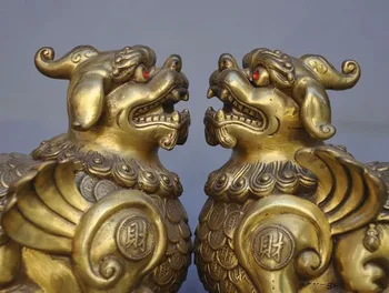 Vestuvių dekoravimas Kinijos fengshui Žalvario Turto ir pinigų Vienaragis Kylin pixiu Skristi žvėris statula pora