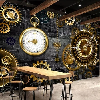 Wellyu 3D trimatis Europos ir Amerikos auksinis pavarų laikrodis freskos fone sienos užsakymą didelės freskos žalia tapetai