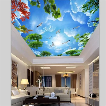 Wellyu Individualų didelis tapetai freskomis 3d gražus mėlynas dangus ir balti debesys filialai kambarį lubų zenith 3d piešiniai