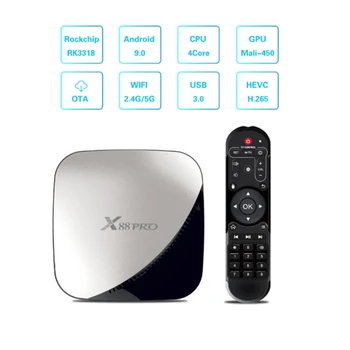 X88 (Konfigūracija 4 + 32) Pro TV Box Dual Band WiFi Rk3318 4K HD Tinklas, Set Top Box, Android 9.0 JAV Plug