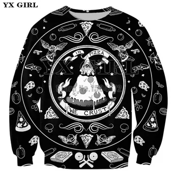 YX Mergina Lašas laivybos Plius dydis Mens Atsitiktinis Marškinėlius Rudenį Plonas Megztinis 3d Spausdinimo Pica Palaidinės Unisex Hip-Hop Streetwear
