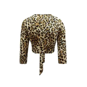 Įdomu, 2019 naują pavasario Palaidinė Leopardas Spausdinti Seksualus Atsitiktinis Marškinėliai Slim Mados Nėriniai Lankas V-Kaklo Reguliarus Pavasario Trumpas Viršūnės S-XL