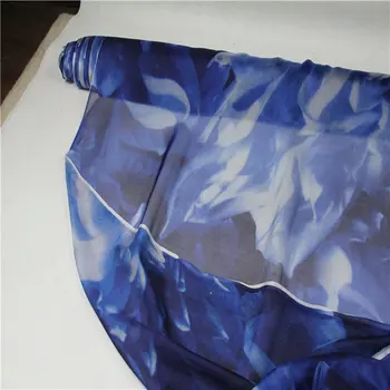 šilko audinys mėlyna didelis gėlių spausdinti šilko šifono audiniai iš šilko suknelė šilko audinys