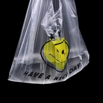 100vnt 3D prekybos Centrų Geltona Miela Šypsena Balta Liemenė Plastikiniai Pirkinių Ranka Maišo Pakavimo Krepšiai
