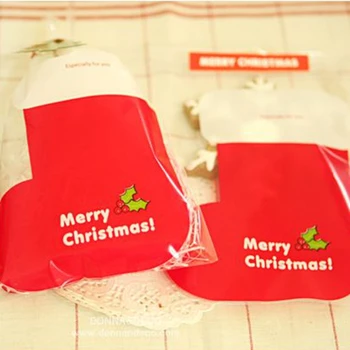 100vnt/daug Plastikinių maišelių,Kalėdų batai slapukas pakuotės bags12x20cm duonos butas maišeliai užkandžių sausainiai kepimo paketą