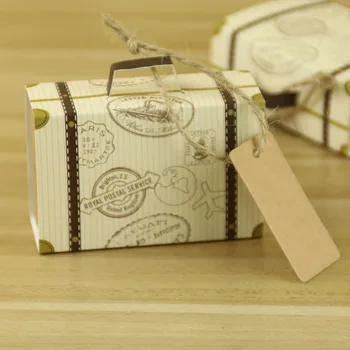 100vnt Europos Stiliaus kūrybos Mini Lagaminas Saldainių Dėžutės Vestuvių Nori Tiekimą Šalies Dovanų Dėžutė Su Tags & Lynai