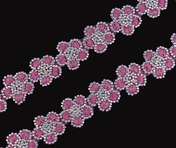 10Yard Prabangius Pink Zawalcowany Motyvas kalnų krištolas Aplikacijos, Apdailos Gėlių Formos Kristalų Aplikacijos Pleistras Apipjaustymas, 