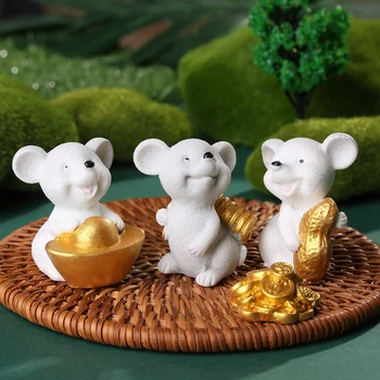 1pc Dervos Aukso Gyvūnų Modelio Pinigų Pelės Miniatiūrinės Statulėlės Pelių Animacinių filmų Bonsai Namų Dekoro Micro Kraštovaizdžio Papuošalai