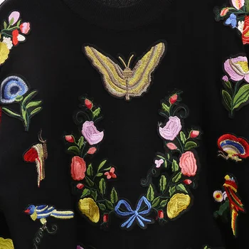 2020 m. Pavasarį, Rudenį, Moterų Megzti Nustatyti Tracksuit korėjos Siuvinėjimo Drugelis Gėlės Atsitiktinis ilgomis Rankovėmis Megztinis+Kelnės 2piece Rinkiniai