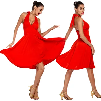 2020 Naują lotynų Šokių Suknelė Moterims Open-back didelis hemTango Rumba Salė, Šiuolaikinės Mados Salsa, Cha Cha, Šokių drabužiai