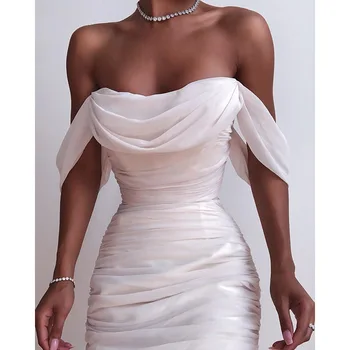 2021 Vasaros Baltos Seksualus Moterų Suknelė Akių Velniop Kaklo Bodycon Puoštas Ruched Suknelės Backless Klubo Šalis Mini Suknelė Vestidos