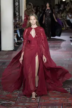 2021Mermaid Vakaro Suknelės Su Nėrinių Apsiaustas Pusės Split Promenadzie Suknelė Oficialaus Tako Fashion Red Carpet Dress rūbeliai de mariée