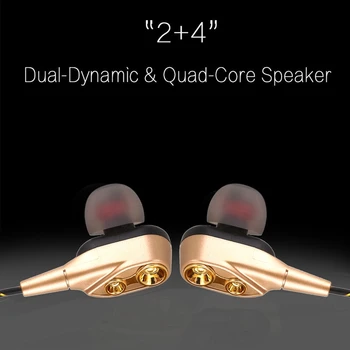 3.5 mm HiFi Laidinio Ausinės Dual-Dinaminis Quad-core Garsiakalbis In-ear ausinių Lankstus Kabelis Anti-wrap su HD Mikrofonas(Auksas)