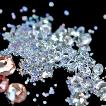 3 Lentelė/daug Nagų Smeigės Crystal Clear 3D Stiklo Diamond Aštrių Apačios, AB Ikrai Mini Granulių Rhinestoens Manikiūras Decora Nail Art 