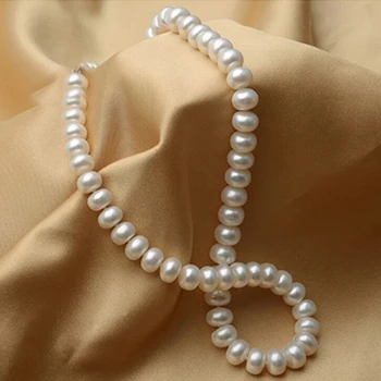 43cm 17inch 9.5-10mm gėlavandenių perlų karoliukus, chokers karoliai su elegantiška dovanų dėžutė klasikinis stilius