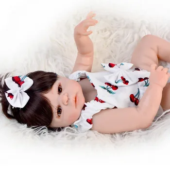 48cm Silikono Kūno bebe Lėlės reborn baby Nekilnojamojo mielas trumpų plaukų Princesė Baby Doll Už Kalėdų Dovana žaislas vyšnių modelis vaikiški drabužiai