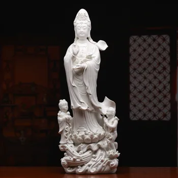 49 Cm Keramikos Puošia Budos Statula Dehua Guanshi Garso-vaizdo Aukso Bodhisatvos Lilian Namų Dekoro Priedai