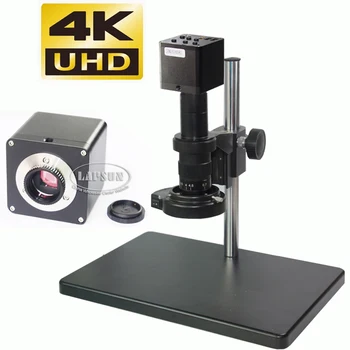 4K UHD HDMI 1080P FHD HD @ 60fps Pramonės Mikroskopu Skaitmeninė Vaizdo Kamera + 10X - 180X Zoom C-mount Objektyvas +Stovas + 144 LED Šviesos