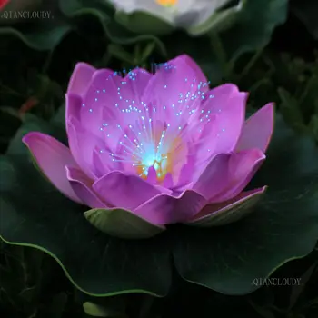 5 vnt Šviesiai violetinės spalvos Dirbtinės netikrą Lotoso lapai tvenkinys gėlės Vadovai vandeniui led, šviesolaidinių skaidulų vestuvių Lily Plūduriuojantis C70