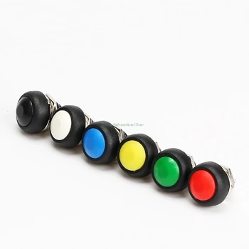5vnt Black/Red/Green/Yellow/Blue ON-OFF, 12mm atsparumas Vandeniui Akimirksnį mygtukas Jungiklis SPDT