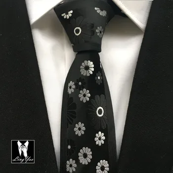 6cm Klasikinis Liesas Kaklaraištis Dizaineris Skydelis Necktie Juoda su baltomis Gėlėmis Siuvinėtos Cravat