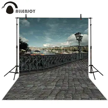 Allenjoy fone fotografijos pramonės miestas retro tiltas upės fone photocall photobooth atspausdintas foto studija