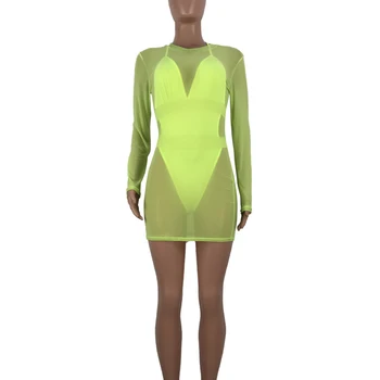 Allyzozo 2 Vienetų Komplektas Neoninė Žalia Akių Tuščiaviduriai Iš Pamatyti Per Suknelės ir Bodysuits Moterų Karšto Paplūdimio slim Playsuits Rompers