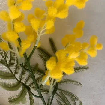 Amerikietiško Stiliaus Geltonos Albizia Julibrissin Pompon Imitacija Gėlės Ilgai Teptuku Laikiklis Dirbtinių Gėlių Dekoro Salonas Flowe