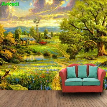 Amerikos šalies kraštovaizdžio aliejaus tapybai freskomis Europos 3D sodo neaustinių ekrano užsklanda gyvenimo kambario, miegamasis restoranas fone