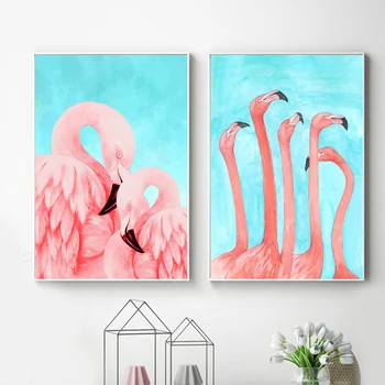 Animacinių Filmų Flamingo Šeimos Dangus Jūros, Plunksnos, Gyvūnų Šiaurės Plakatai Ir Spausdina Sienos Meno Tapybos Drobės Sienos Nuotraukos, Vaikų Kambario Dekoro