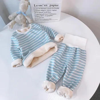 Baby girl drabužiai berniukui drabužių ir aksomo šilumos apatiniai kombinezonas kūdikiui rudens ir žiemos stiliaus dryžuotas namų paslauga vaikas