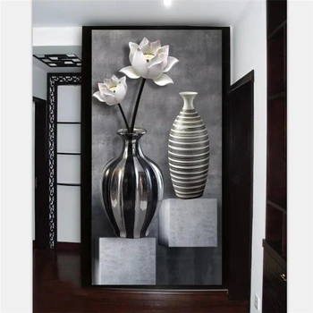 Beibehang Tapetai užsakymą gyvenimo kambario, miegamasis freskos HD black ir white lotus vaza 3D veranda fone sienų apdaila