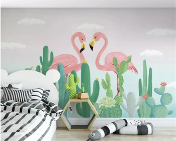 Beibehang Užsakymą Rankų parengtos tropinių augalų flamingo kaktusas paukščių šiuolaikinės 3d kambarį, TV foną, sienos tapetai, sienų ir 3 d