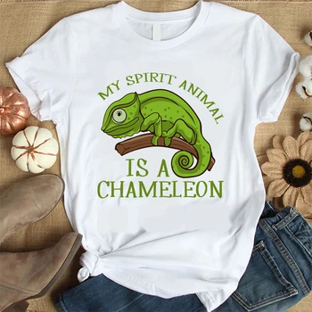 Chameleonai Yra Mano Dvasia Gyvūnų Marškinėliai Moterims Harajuku trumpomis Rankovėmis T-shirt korėjos Stiliaus Marškinėlius Mados Viršų Tees