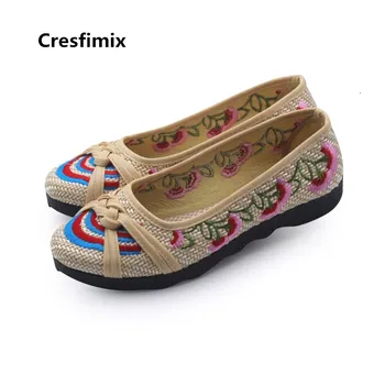 Cresfimix moterų mielas peteliškę butas batai panele laisvalaikio smėlio spalvos gėlių audinys batai moteriška soft & patogūs batai sapatos femininos