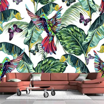 Custom 3D tapetai, freskos šiuolaikinės Šiaurės šalių ranka-dažytos atogrąžų bananų lapų TV kambarį fone sienų apdaila tapetai