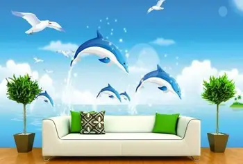 Custom foto tapetai, 3d sienų freskomis tapetai Didelis freskomis konferencijų kambarys veranda jūros delfinai 3d tapetai už kambarį