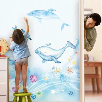 Custom Lipnios Tapetai, 3D Mielas Animacinių filmų Banginis po vandeniu Gyvūnų Rankomis Dažyti Vaikų Kambarį Fono Sienos Freskos Lipdukai