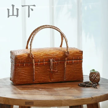 Derliaus bambuko kelionės nešiojamų arbatos rinkinys talpinimo maisto langelį Japonų arbatos maišelį bambuko pirkinių krepšelį Kinijos iškylą krepšelį